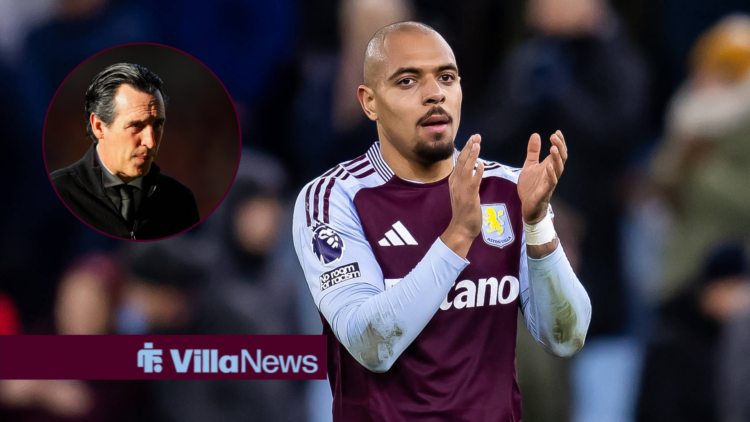 Donyell Malen clapping with Unai Emery in left circular inset