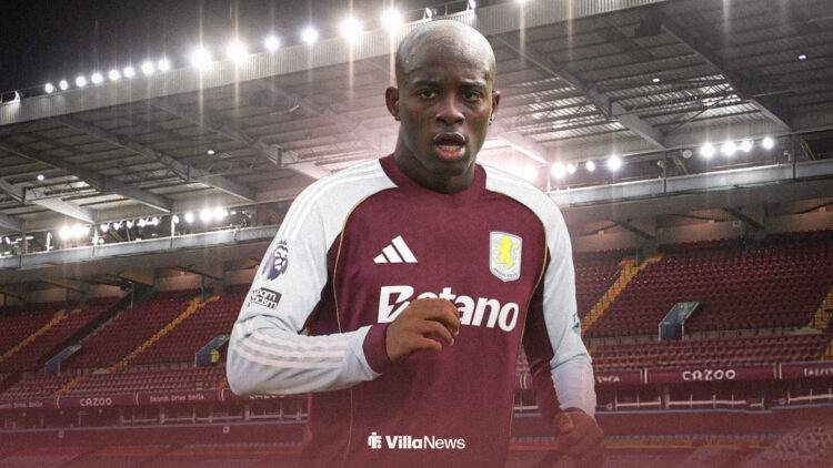 Jean-Philippe Mateta wearing an Aston Villa shirt