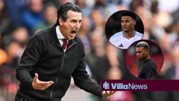 Unai Emery with Ollie Watkins and Morgan Rogers in right circular inset