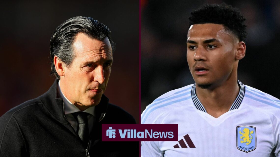 Unai Emery in left inset, with Ollie Watkins in right inset