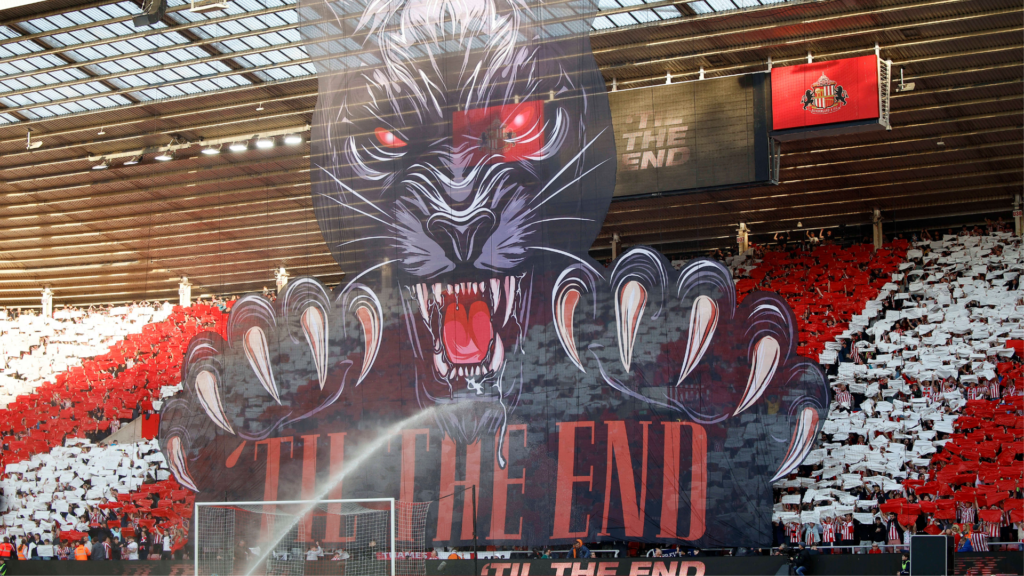 Stadium of Light with a black cat tifo