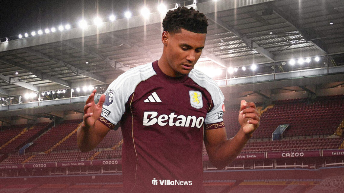 Ollie Watkins looking frustrated in an Aston Villa shirt at Villa Park