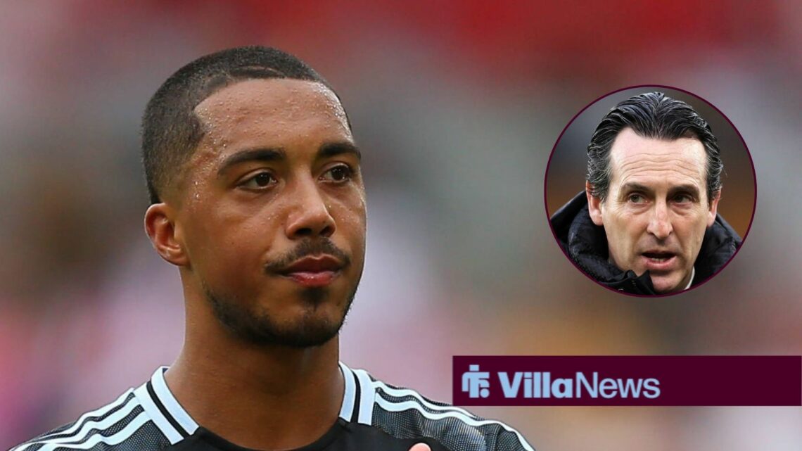 Aston Villa midfielder Youri Tielemans with Unai Emery inset
