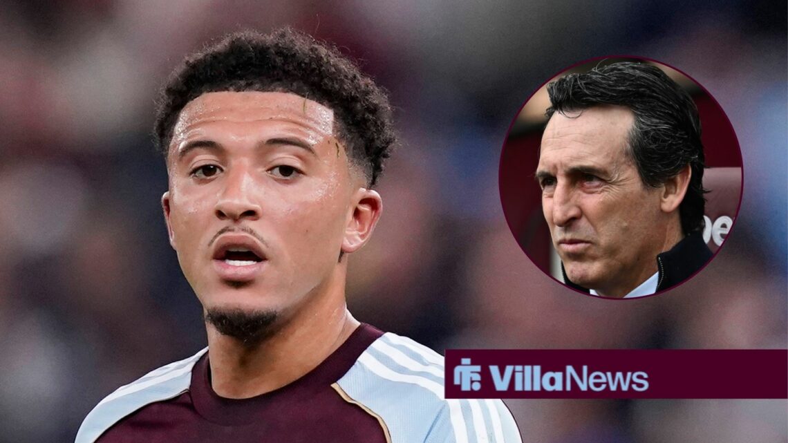 Aston Villa winger Jadon Sancho with Unai Emery inset
