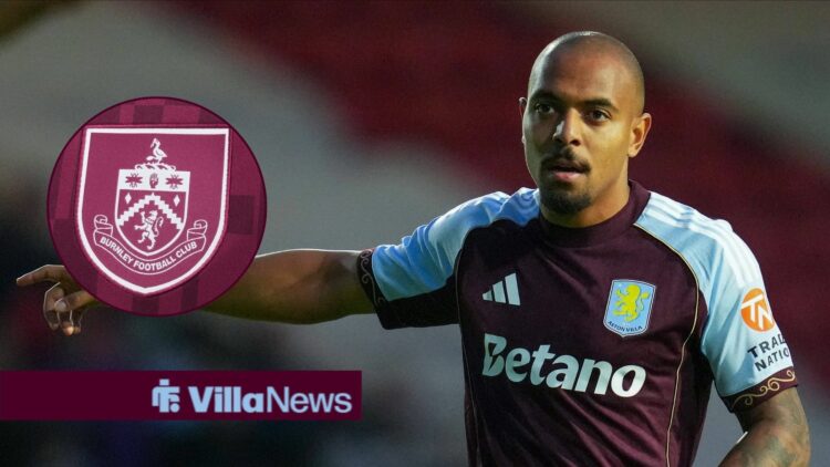 Aston Villa winger Donyell Malen with Burnley badge inset