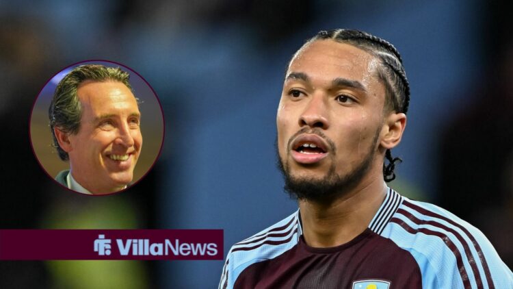 Aston Villa midfielder Boubacar Kamara with Unai Emery inset