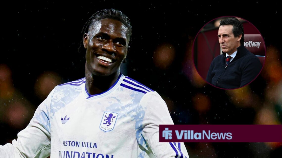 Amadou Onana alongside a circle inset of Unai Emery.