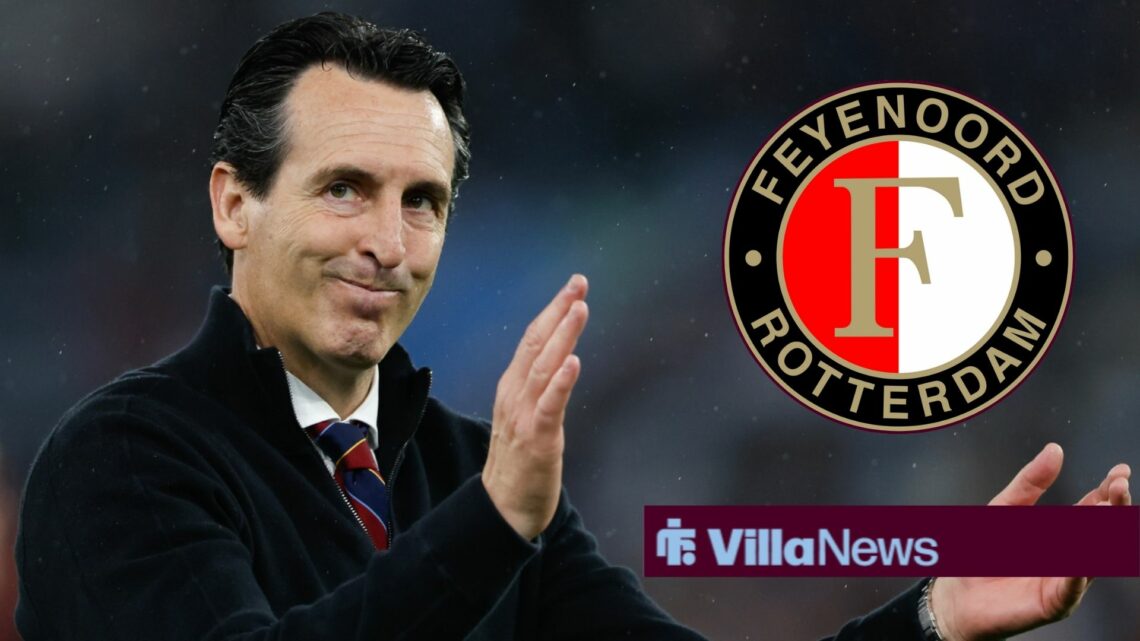 Aston Villa manager Unai Emery claps with Feyenoord badge inset