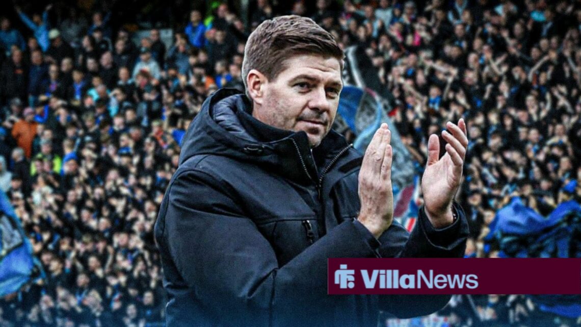 Steven Gerrard applauding infront of packed out Ibrox