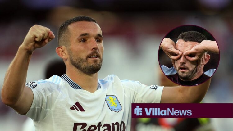 Aston Villa midfielder John McGinn celebrates with McGinn inset