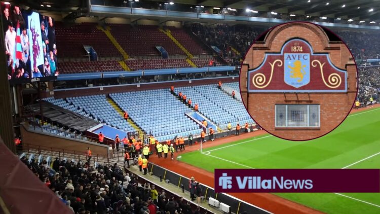 Aston Villa empty vs Legia Warsaw alongside a circle inset of the Holte End