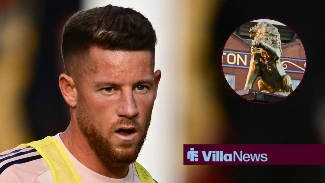 Ross Barkley looking concerned towards a circle inset of Villa Park