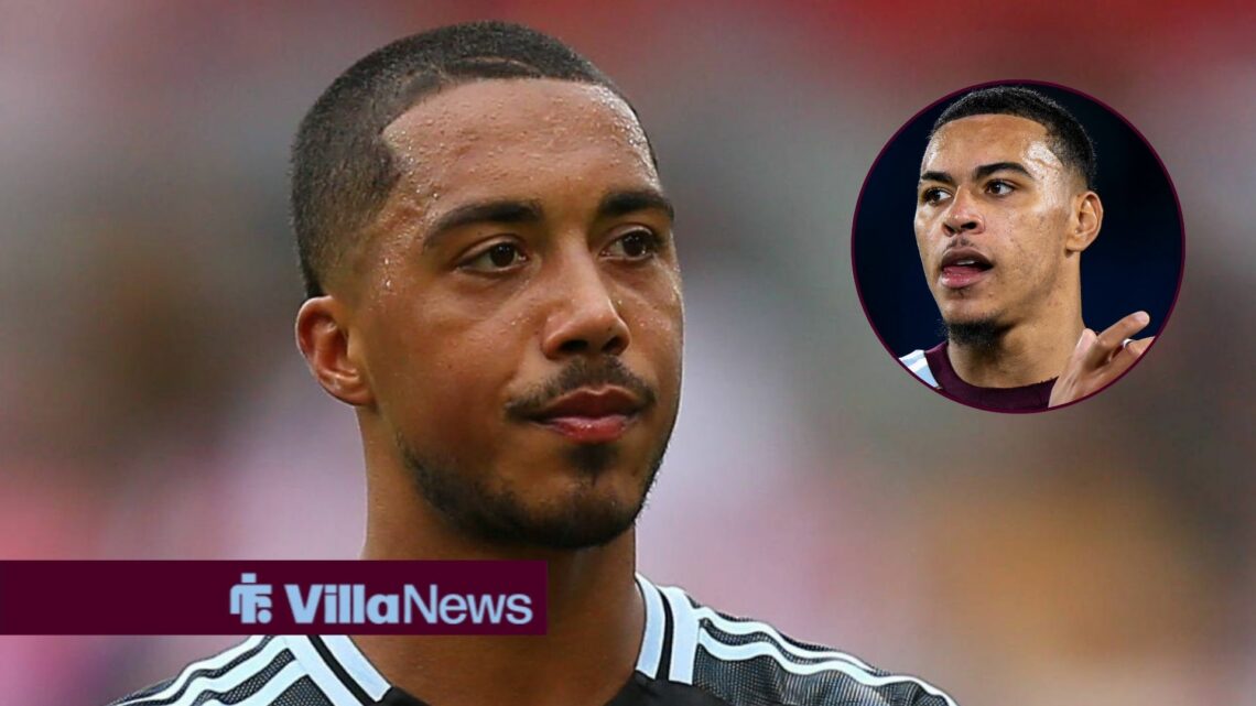 Youri Tielemans and Morgan Rogers looking at each other.