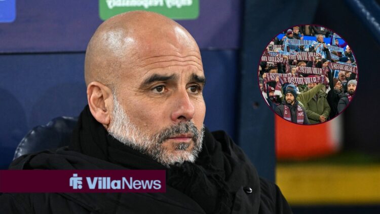 Pep Guardiola staring at Aston Villa fans