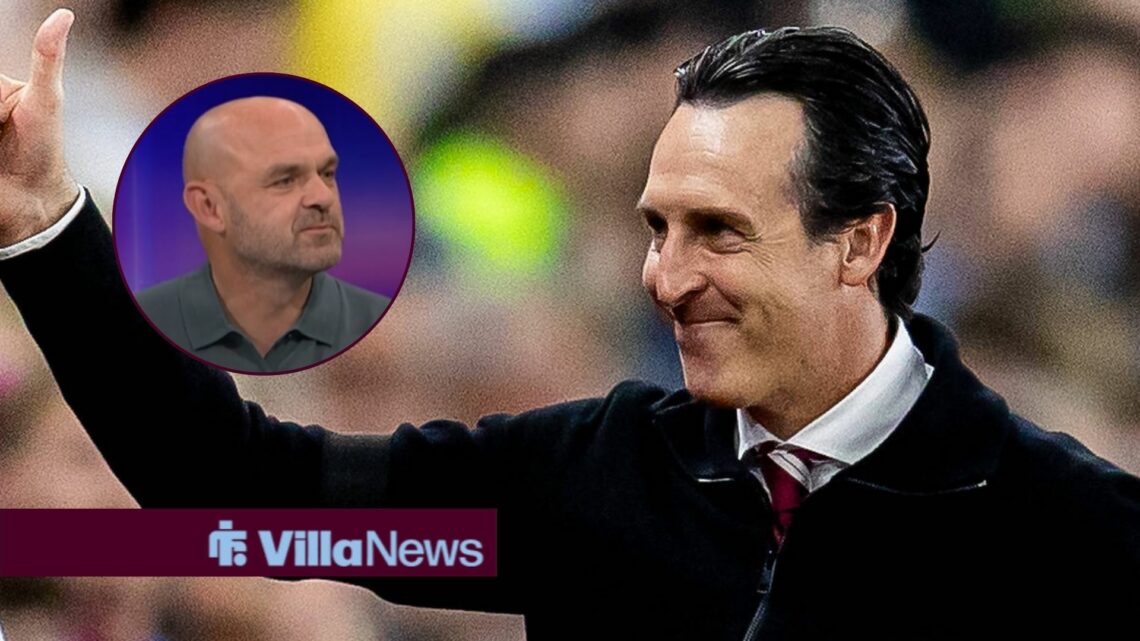 Unai Emery smiling looking towards a circle inset of Danny Murphy