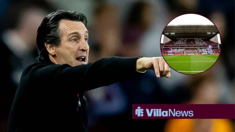 Unai Emery alongside a circle inset of Villa Park.