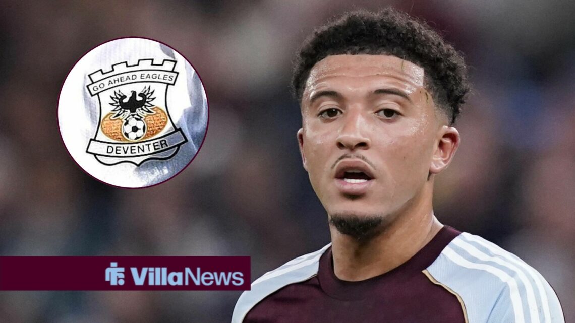 Jadon Sancho looking frustrated towards the Go Ahead Eagles badge