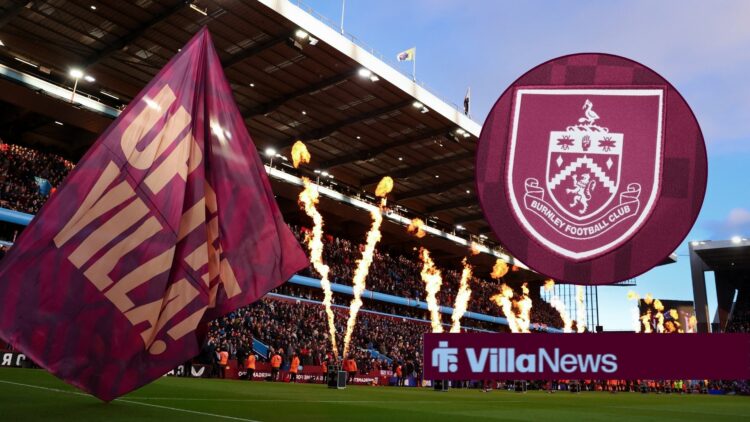 Aston Villa stadium Villa Park with Burnley badge inset