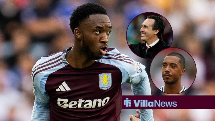 Aston Villa's Lamare Bogarde, Unai Emery, and Youri Tielemans.