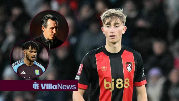Tyrone Mings and Unai Emery are not happy as they face in the direction of Dean Huijsen