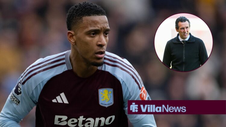 Ezri Konsa with circle insert of Unai Emery