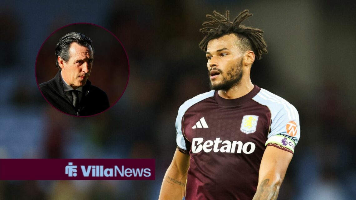 Aston Villa defender Tyrone Mings and Unai Emery in the circle