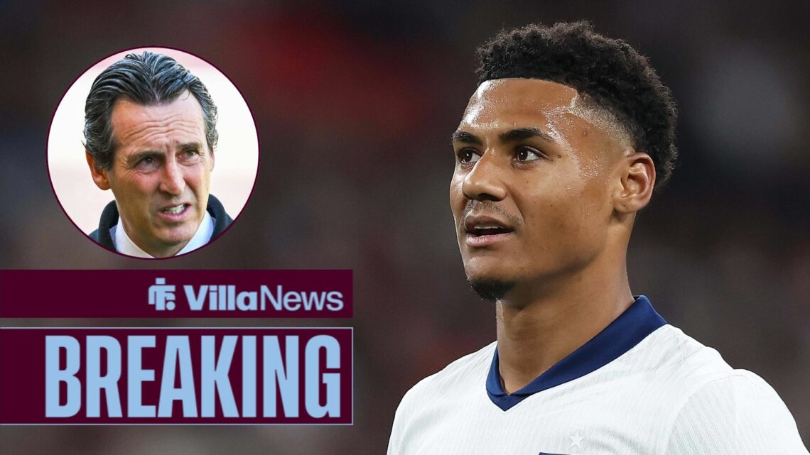 Aston Villa striker Ollie Watkins in England shirt with Unai Emery inset