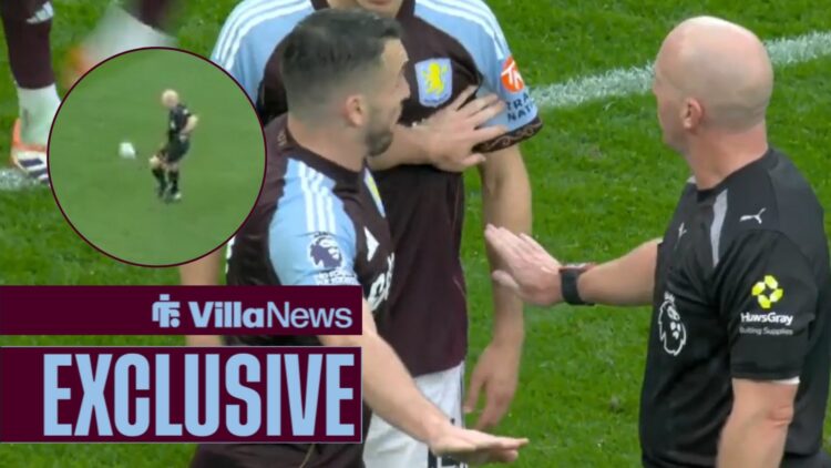 Simon Hooper talking to John McGinn alongside a circle inset of the ball hitting Simon Hooper