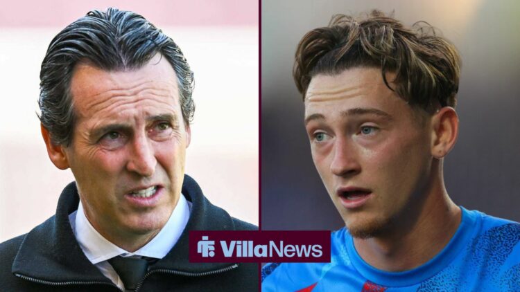 Unai Emery looking unhappy in the direction of Louie Barry