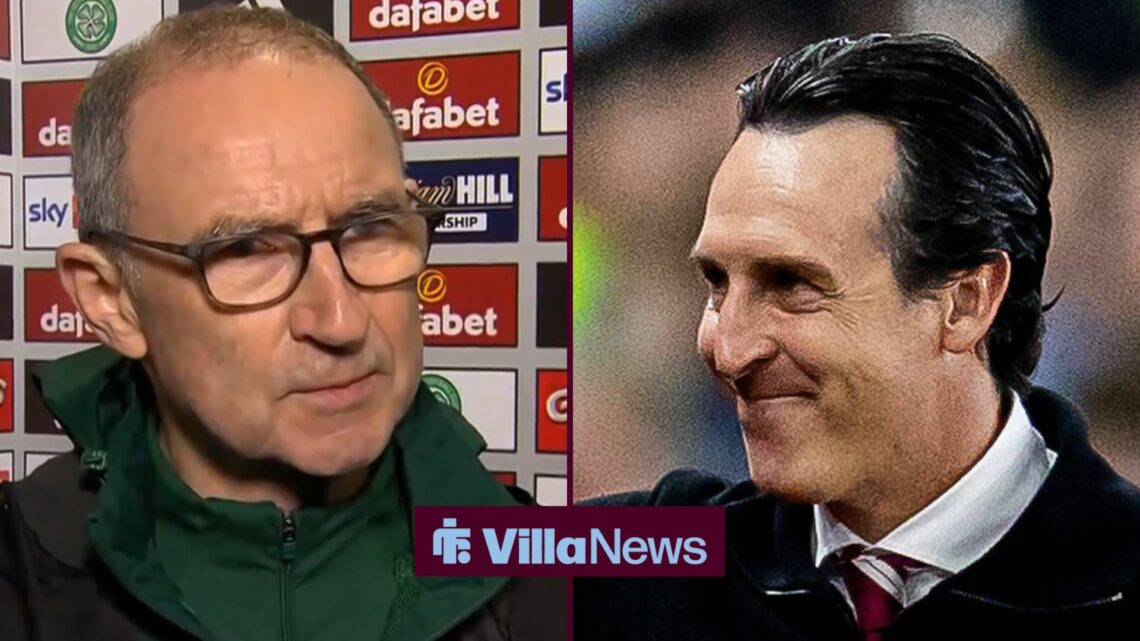 Celtic interim manager Martin O'Neill with Aston Villa manager Unai Emery smiles