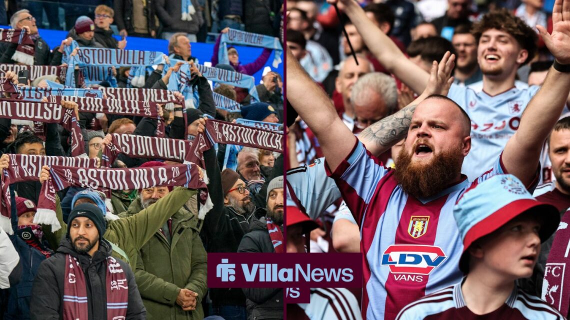 Aston Villa fans in two seperate insets