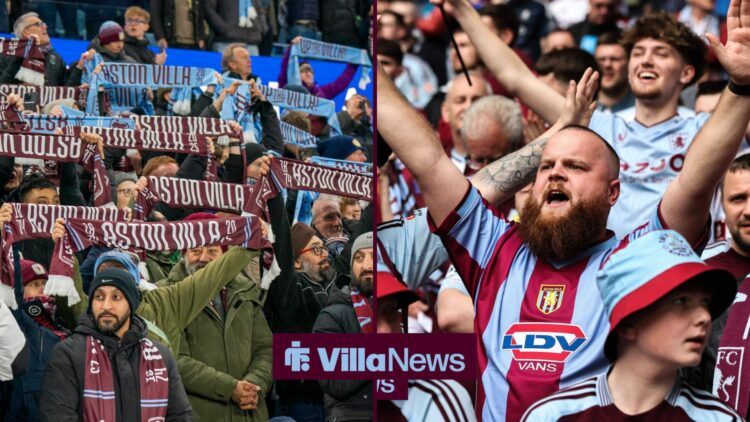 Aston Villa fans in two seperate insets