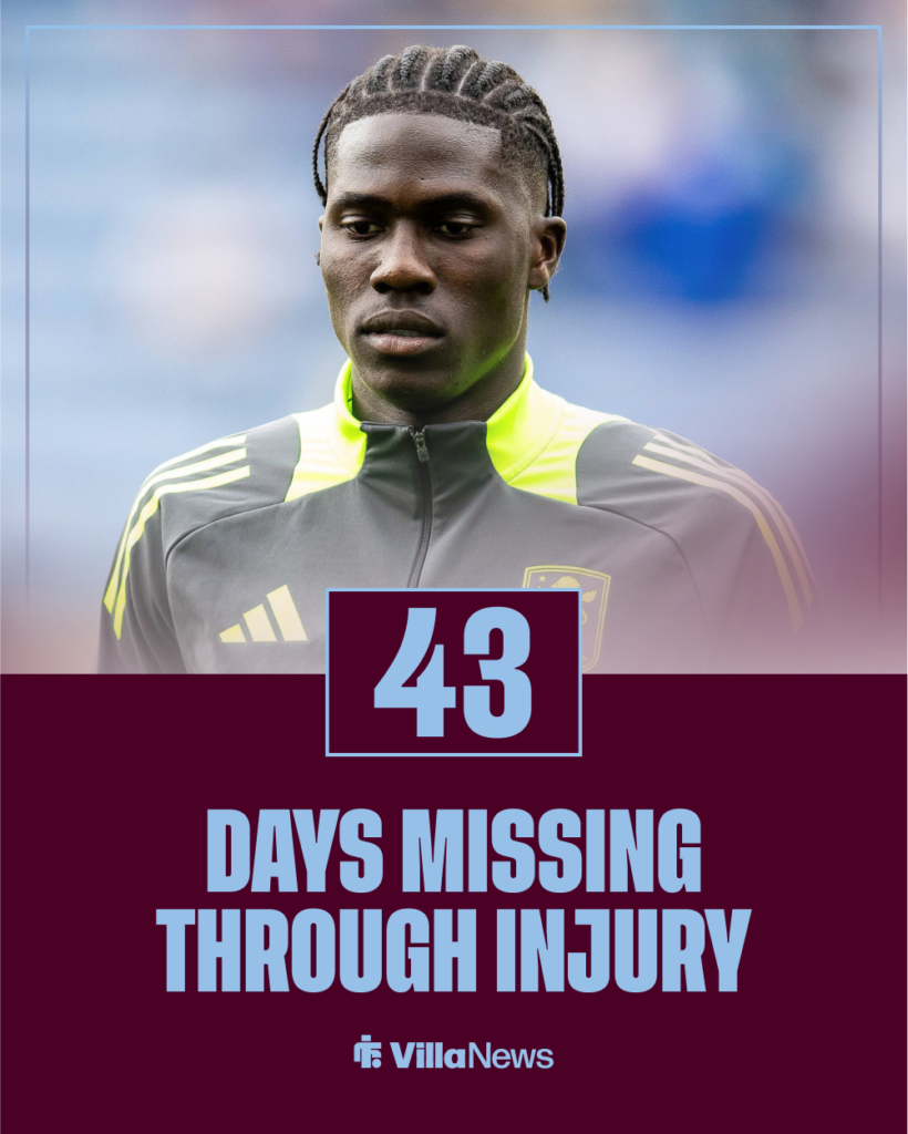Aston Villa Amadou Onana days missed with injury stat