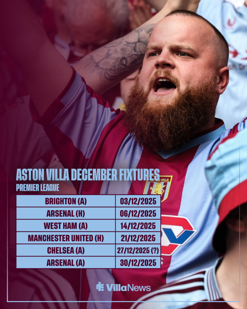 Aston Villa December Premier League fixtures