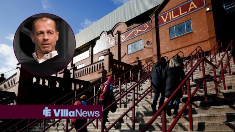 Aston Villa's Villa Park stadium, UEFA chief Aleksander Ceferin in inset.