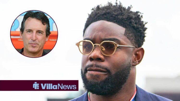 Micah Richards and Aston Villa manager Unai Emery in circular inset