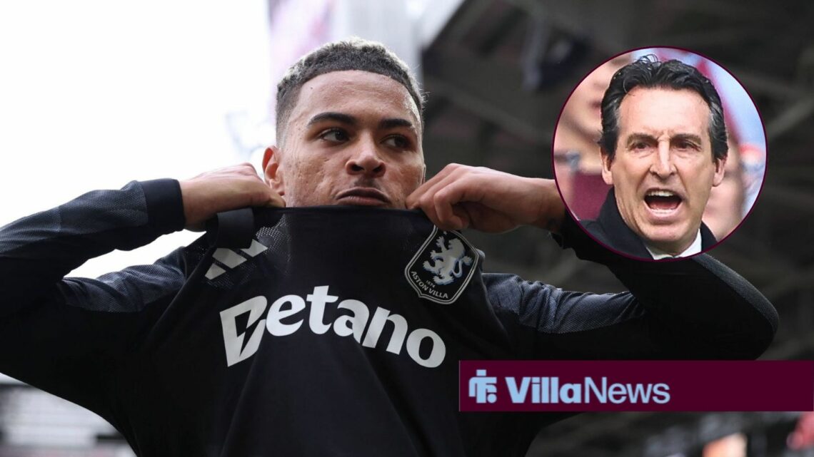 Aston Villa star Morgan Rogers and Unai Emery in circular inset