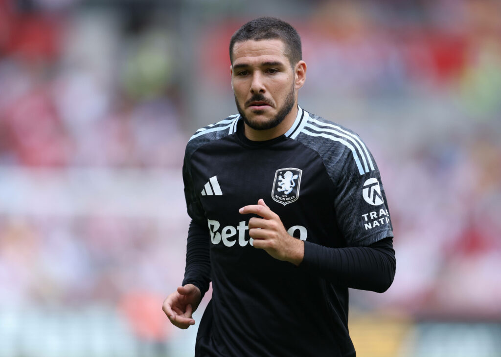Emi Buendia looking concentrated while playing for Aston Villa