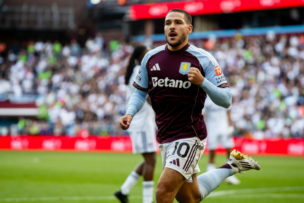 Emi Buendia celebrating after scoring for Aston Villa against Fulham