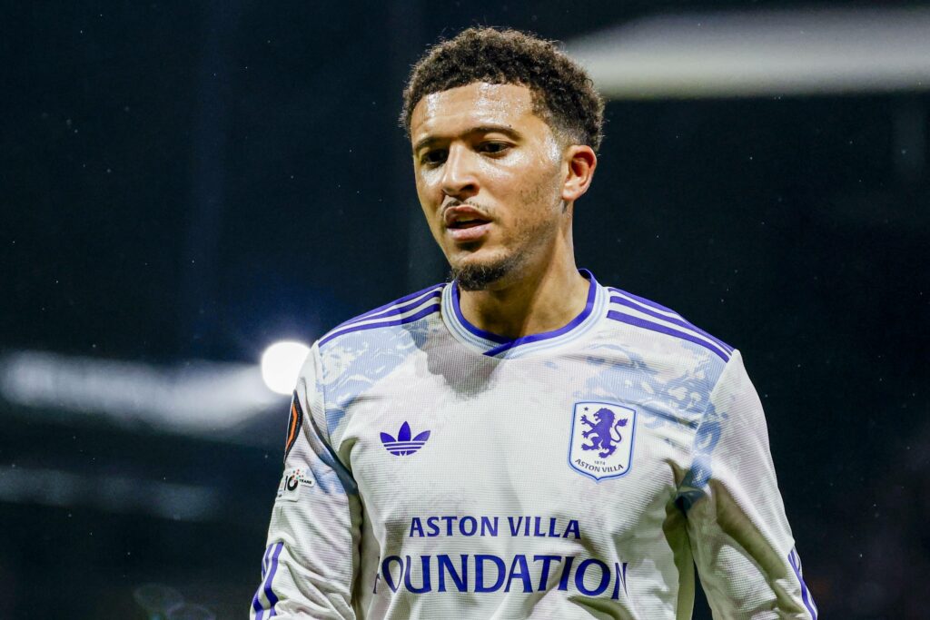Jadon Sancho looking annoyed for Aston Villa