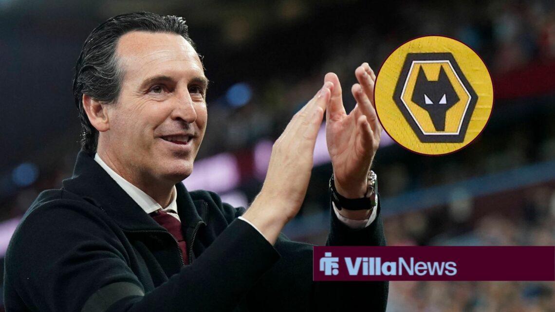 Unai Emery clapping with Wolves logo in circle