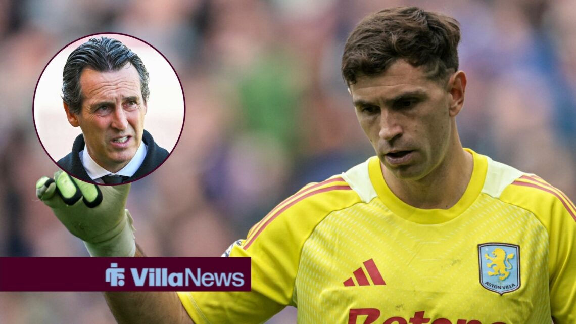 Unai Emery alongside a circle inset of Emi Martinez.