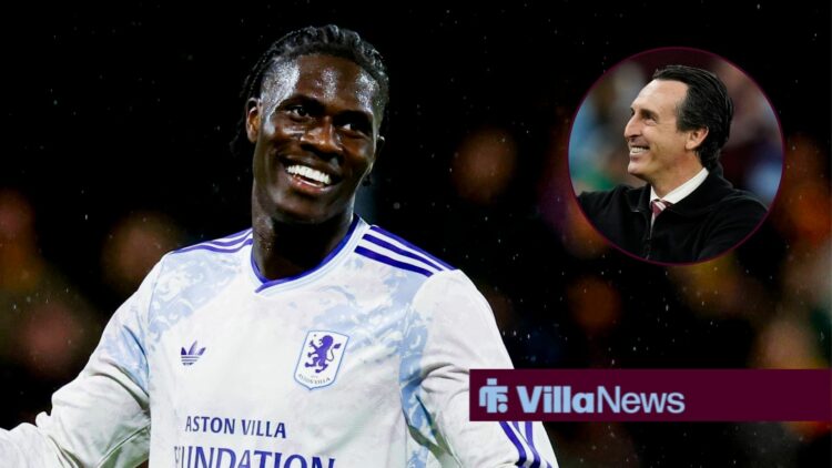 Amadou Onana alongside a circle inset of Unai Emery.