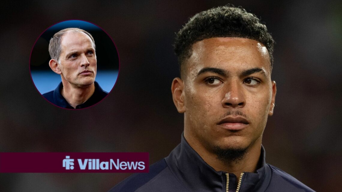 Morgan Rogers and Thomas Tuchel both looking at each other seriously.