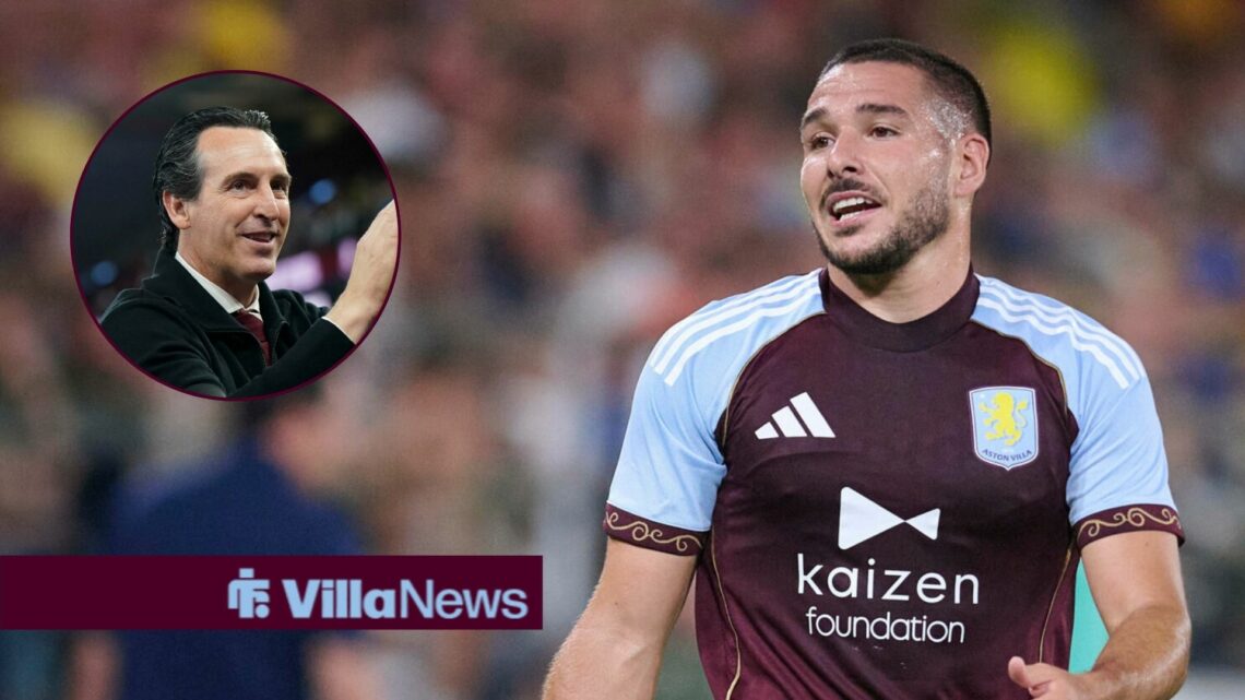 Unai Emery alongside a circle inset of Emi Buendia.