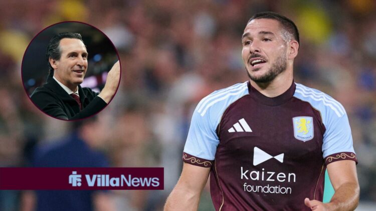 Unai Emery alongside a circle inset of Emi Buendia.