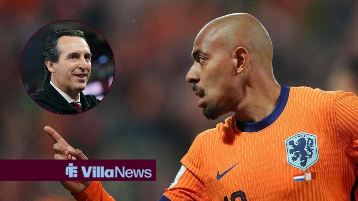 Donyell Malen alongside a circle inset of Unai Emery.