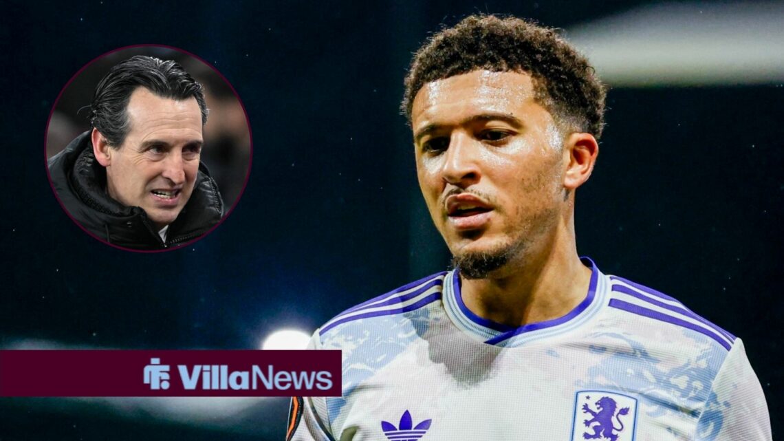 Jadon Sancho alongside a circle inset of Unai Emery.