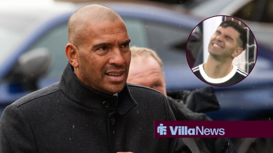 Stan Collymore looking annoyed towards Emi Martinez in a circle inset