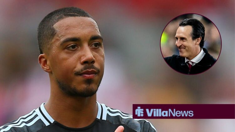 Youri Tielemans alongside a circle inset of Unai Emery.